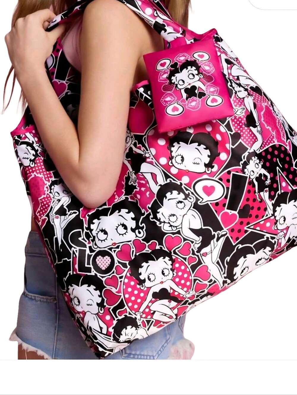 Betty Boop Black & Hot Pink Foldable Tote with Character Print